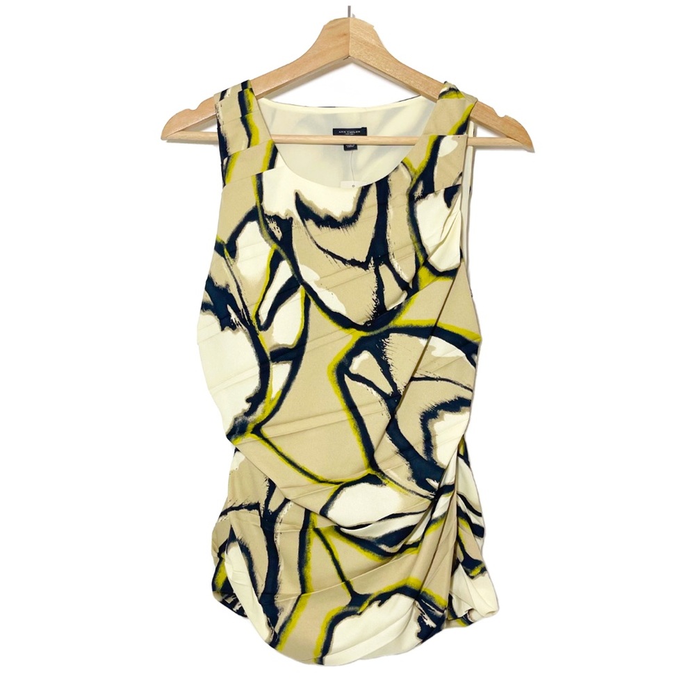 NWT Ann Taylor Ruched Top Blouse Printed Pleated Sleeveless Sz 4